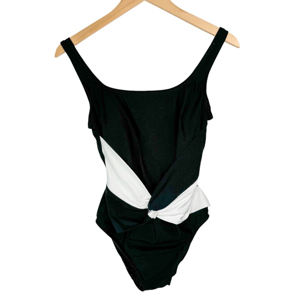 Longitude Black White Twist Swimsuit Sz 12 One Piece Colorblock
